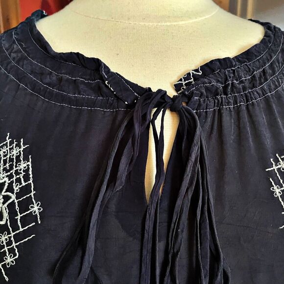 Johnny Was Black Dress Size S Embroidery Lace and Pintucks Mini Country or City - Picture 9 of 13